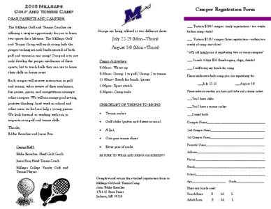 2013 Millsaps Golf and Tennis Camp Camper Registration Form  DEAR PARENTS AND CAMPERS: