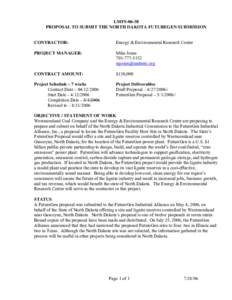 LMFS[removed]PROPOSAL TO SUBMIT THE NORTH DAKOTA FUTUREGEN SUBMISSION CONTRACTOR:  Energy & Environmental Research Center