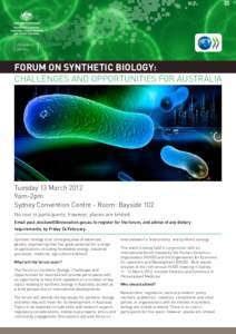 innovation. gov.au Forum on Synthetic Biology: Challenges and Opportunities for Australia