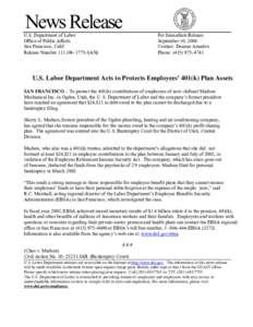 News Release  U.S. Department of Labor Office of Public Affairs San Francisco, Calif. Release Number[removed]SAN)