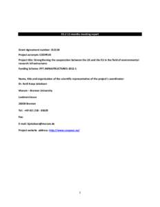 D1.2 12-months meeting report  Grant Agreement number: Project acronym: COOPEUS Project title: Strengthening the cooperation between the US and the EU in the field of environmental research infrastructures