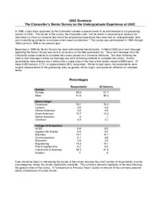 2003 Summary The Chancellor’s Senior Survey on the Undergraduate Experience at UIUC In 1989, a task force appointed by the Chancellor created a questionnaire to be administered to all graduating seniors at UIUC. The re