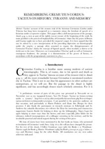 Julio-Claudian dynasty / Claudii / Aulus Cremutius Cordus / Tacitus / Tacitean studies / Sejanus / Cassius Severus / Tiberius / Annals / Publius Clodius Thrasea Paetus / Claudius / Law of majestas