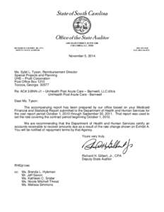 State of South Carolina  Office of the State Auditor 1401 MAIN STREET, SUITE 1200 COLUMBIA, S.C[removed]RICHARD H. GILBERT, JR., CPA