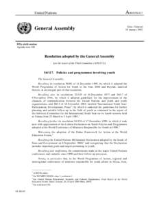 Youth empowerment / International Youth Year / United Nations Millennium Declaration / United Nations System / Human development / United Nations Secretariat / International Year of Youth / World Assembly of Youth / Youth rights / United Nations / Skills