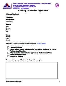 California Bureau for Private Postsecondary Education - Committee Member Application