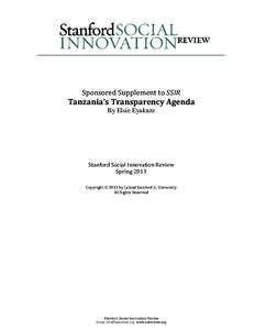 Sponsored Supplement to SSIR  Tanzania’s Transparency Agenda By Elsie Eyakuze  Stanford Social Innovation Review