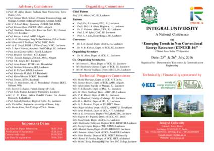 Organizing Committee  Advisory Committee  Prof. M. Affan Badar, Indiana State University, Terre Haute, USA  Prof. Ahmad Harb, School of Natural Resources Engg. and
