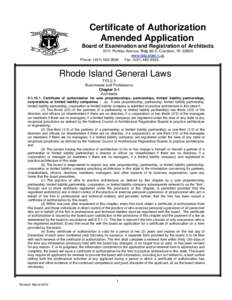 Certificate of Authorization Amended Application Board of Examination and Registration of Architects 1511 Pontiac Avenue, Bldg 68-2, Cranston, RIwww.bdp.state.ri.us Phone: (Fax: (