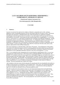 Chemical and Technical Assessment  61st JECFA LACCASE FROM MYCELIOPHTHORA THERMOPHILA EXPRESSED IN ASPERGILLUS ORYZAE