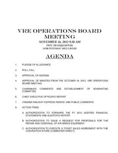 VRE OPERATIONS BOARD MEETING NOVEMBER 16, 2012 9:30 AM PRTC HEADQUARTERS[removed]POTOMAC MILLS ROAD