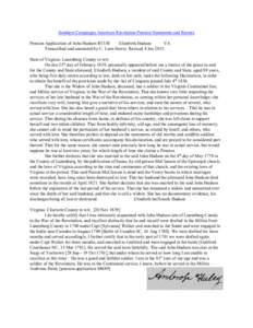 Southern Campaigns American Revolution Pension Statements and Rosters Pension Application of John Hudson R5330 Elizabeth Hudson VA Transcribed and annotated by C. Leon Harris. Revised 4 Jan[removed]State of Virginia: Lunen