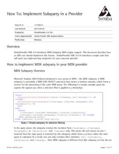 How To: Implement Subquery in a Provider How-To #: Last Revised: