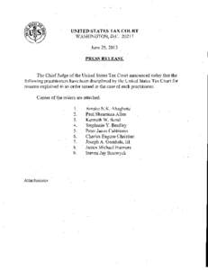 UNITED STATES TAX COURT WASHINGTON, D.CJune 25, 2013 PRESS RELEASE