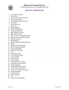 Bureau of General Services Professional Services Pre-qualification List All Firms, Alphabetically 1 2 3