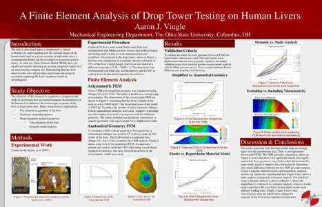 A Finite Element Analysis of Drop Tower Testing on Human Livers Aaron J. Vingle Mechanical Engineering Department, The Ohio State University, Columbus, OH Introduction The risk of abdominal injury is heightened in vehicl