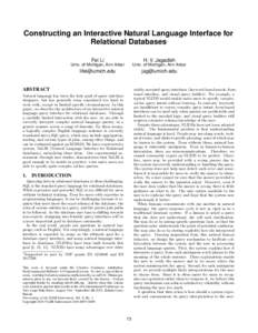 Constructing an Interactive Natural Language Interface for Relational Databases ∗ Fei Li