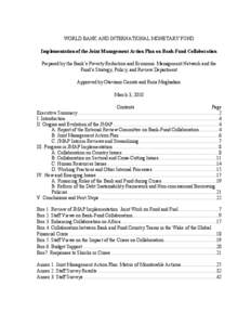 Implementation of the Joint Management Action Plan on Bank-Fund Collaboration; March 3, 2010