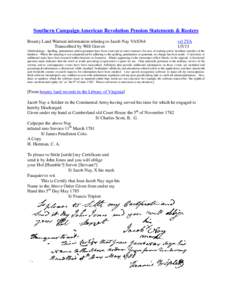 Southern Campaign American Revolution Pension Statements & Rosters Bounty Land Warrant information relating to Jacob Nay VAS364 Transcribed by Will Graves vsl 2VA[removed]