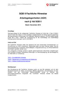 SGB II Fachliche Hinweise Arbeitsgelegenheiten (AGH) nach § 16d SGB II