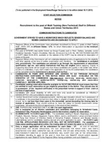 1  (To be published in the Employment News/Rozgar Samachar in its edition dated[removed]STAFF SELECTION COMMISSION NOTICE