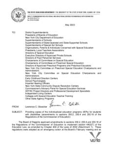 THE STATE EDUCATION DEPARTMENT / THE UNIVERSITY OF THE STATE OF NEW YORK / ALBANY, NY[removed]DEPUTY COMMISSIONER FOR VOCATIONAL AND EDUCATIONAL SERVICES FOR INDIVIDUALS WITH DISABILITIES Tel[removed]Fax[removed]-