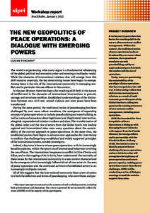 Workshop report Stockholm, January 2012 THE NEW GEOPOLITICS OF PEACE OPERATIONS: A DIALOGUE WITH EMERGING