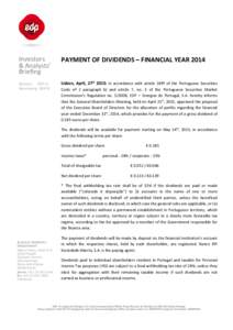 Investors & Analysts’ Briefing PAYMENT OF DIVIDENDS – FINANCIAL YEAR 2014