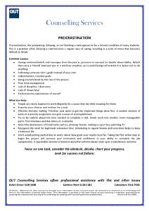 Anxiety / Mental health / Attention-deficit hyperactivity disorder / Motivation / Procrastination / Time management / Queensland University of Technology / Distraction / Human behavior / Mind / Behavior