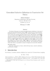 Generalized Inductive Definitions in Constructive Set Theory Michael Rathjen∗ Department of Mathematics, Ohio State University Columbus, OH 43210, U.S.A. 