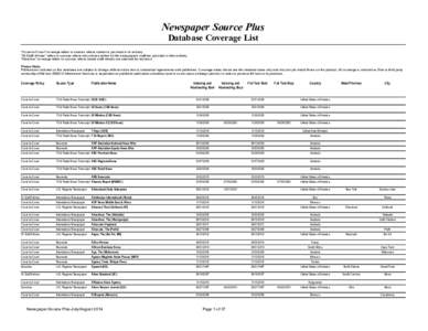 Newspaper Source Plus Database Coverage List 