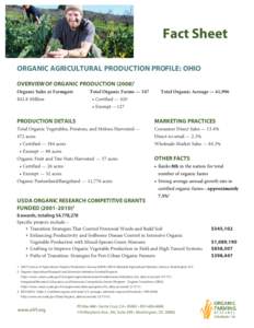 Fact Sheet ORGANIC AGRICULTURAL PRODUCTION PROFILE: OHIO OVERVIEW OF ORGANIC PRODUCTION[removed]Organic Sales at Farmgate $42.8 Million