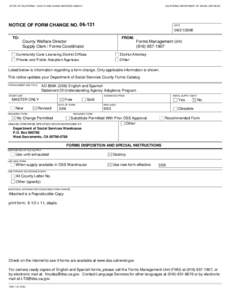 STATE OF CALIFORNIA - HEALTH AND HUMAN SERVICES AGENCY  CALIFORNIA DEPARTMENT OF SOCIAL SERVICES NOTICE OF FORM CHANGE NO[removed]