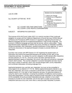 STATE OF CALIFORNIA - HEALTH AND HUMAN SERVICES AGENCY  ARNOLD SCHWARZENEGGER, Governor DEPARTMENT OF SOCIAL SERVICES 744 P Street, Sacramento, California 95814