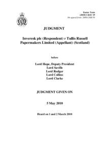 Inveresk plc (Respondent) v Tullis Russell Papermakers Limited (Appellant) (Scotland)