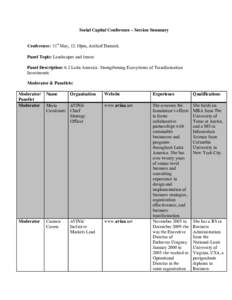 Social Capital Conference – Session Summary Conference: 31st May, 12.10pm, Archief Damrak. Panel Topic: Landscapes and lenses Panel Description: 6.2 Latin America: Strengthening Ecosystems of Transformation Investments