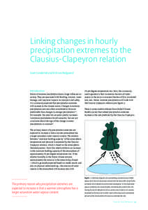 Linking changes in hourly precipitation extremes to the Clausius-Clapeyron relation Geert Lenderink and Erik van Meijgaard  Introduction