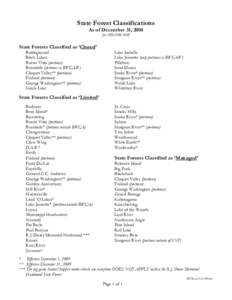 State Forest Classifications As of December 31, 2008 [per MR[removed]State Forests Classified as ‘Closed’ Battleground