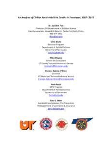 Civilian Fire Casualties in Tennessee: Risk Factors and Policy Responses