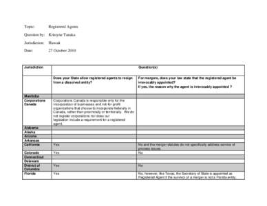 Topic:  Registered Agents Question by: Kristyne Tanaka Jurisdiction: