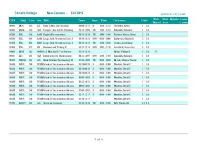 Canada College CRN Subj  New Classes -