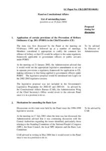 LC Paper No. CB[removed]) Panel on Constitutional Affairs List of outstanding issues (position as at 18 June[removed]Proposed timing for