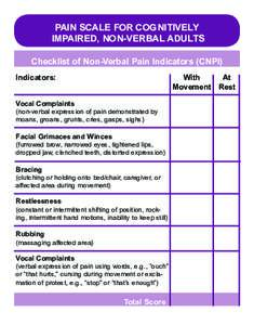 Pain Scale for Cognitively Impaired Non-verbal Adults