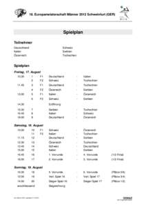 18. Europameisterschaft Männer 2012 Schweinfurt (GER)  Spielplan