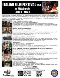 ITALIAN FILM FESTIVAL USA OF Pittsburgh  April 4 - May 3