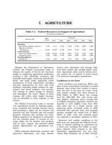 7. Table 7–1. AGRICULTURE  Federal Resources in Support of Agriculture