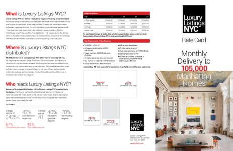 What is Luxury Listings NYC?  Advertising Rates Size  Luxury Listings NYC is a tabloid-sized glossy magazine focusing on apartment and