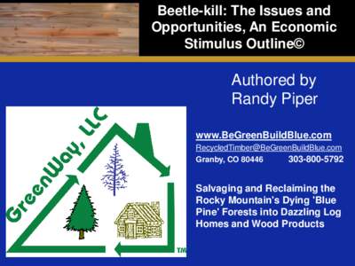 Beetle-kill: The Issues and Opportunities, An Economic Stimulus Outline© Authored by Randy Piper