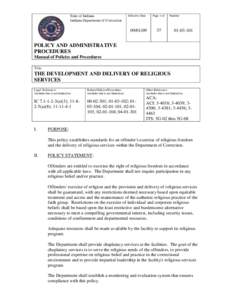 State of Indiana Indiana Department of Correction Effective Date  Page 1 of