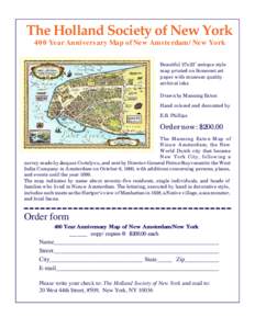 The Holland Society of New York 400 Year Anniversary Map of New Amsterdam/New York Beautiful 27x22